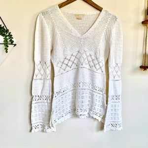 Michael Kors White Crochet V-Neck Sweater Top